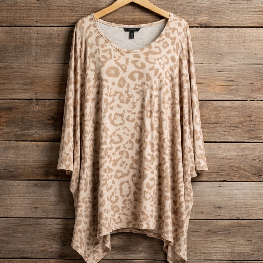 Showmall 4X Round Neck Rayon Spandex Asymmetrical Leopard Print Blouse